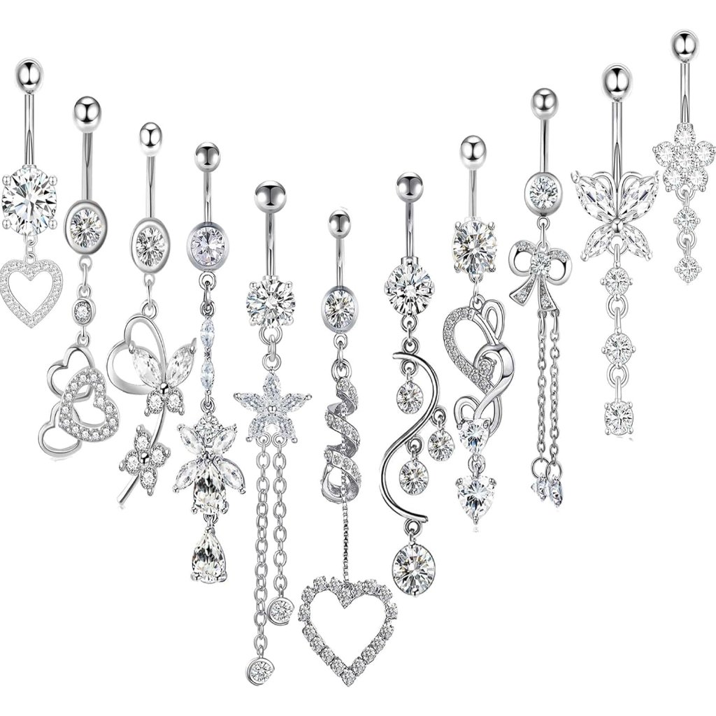 14g Women Belly Button Rings Surgical Stainless Steel Dangle Belly Rings 10mm Be